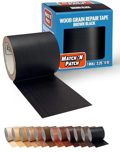 MATCH 'N PATCH Realistic Wood Grain Repair Tape - Self Adhesive Wood Repair Patch for Furniture, Floor, Cabinet, Window, Door & RV - Fix Scratches, DIY - Brown Black Wood, 4.5 m x 5.7 cm