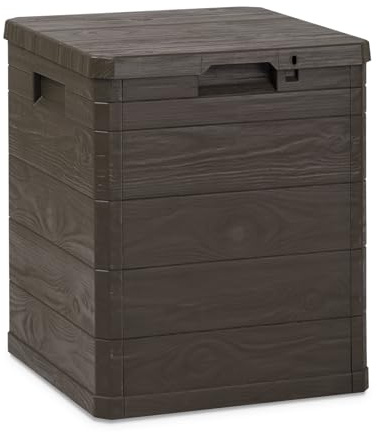 Toomax Multibox Woody's 90 baule da 90L, contenitore da esterni marrone 42,5x44x50h effetto legno in plastica resistente, resistente ai raggi UV, dotato di foro per lucchetto, per esterni