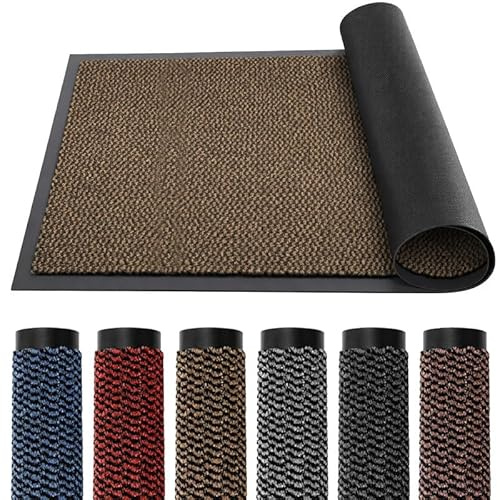 TrendMakers door mats big extra large (beige & black) barrier mat rubber edged heavy duty non slip kitchen entrance hall runner rug mats 90x120cm (3ft x 4ft) | polypropylene pile | Heavy duty non slip kitchen entrance hall runner rug mats 90x120cm (3ft x 4ft) | polypropylene pile