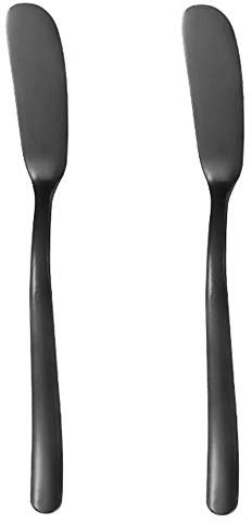 Frolahouse - Cuchillo de mantequilla de acero inoxidable, juego de 2, espumador de mantequilla, servir tu mantequilla, espadas de desayuno, queso y condimentos negro