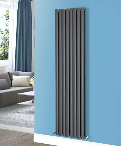 NRG Vertical 1800x472mm Oval Column Radiator Double Panel Anthracite | Modern Radiator, Energy Efficientt, Radiator Wall Mounted, High Heat Output, for Living Room, Bedroom, Kitchen