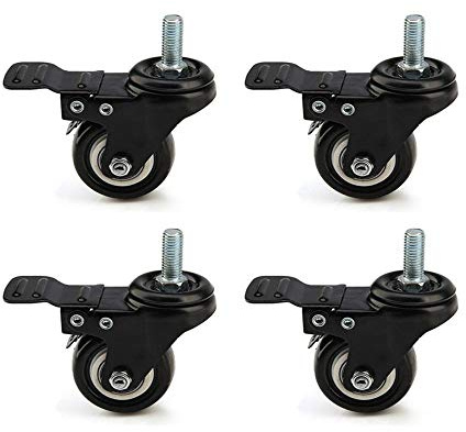 4x Transportrollen Schwerlastrollen Lenkrollen drehbar Industrierollen Vollgummi für Palettenmöbel Möbelrollen,40mm,1,5-Zoll M8 Schraube Drehrolle mit Bremse