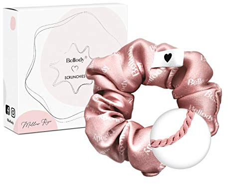 Bellody® Scrunchies Samt – Samtig weich, starker Halt, Velvet Look, exklusive Farben (1 Stück) (Seide Pink)