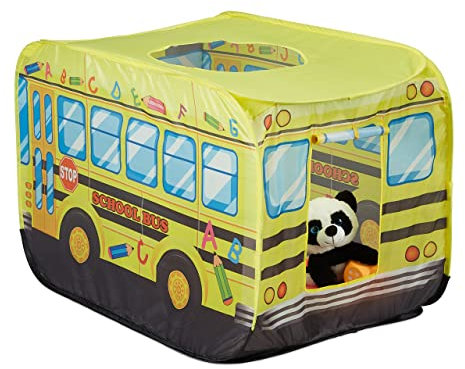 Relaxdays Pop Up Spielzelt Schulbus, Zelt fürs Kinderzimmer, HBT: 70 x 110 x 70 cm, Kinderzelt drinnen & draußen, bunt