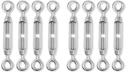 Jamiikury 8 Pcs 304 Stainless Steel Turnbuckle Heavy Duty Wire Rope Tension, Eye & Eye Turnbuckle (M4)