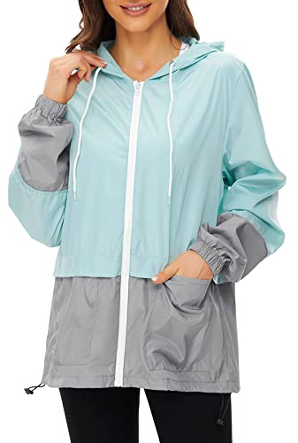 Zando Womens Plus Size Rain Jacket with Hood - Packable Raincoat for Women Lightweight Rain Jacket Women Waterproof Windproof Windbreaker for Outdoor Travel Hiking Commute Walk Gifts Mint Green 3XL