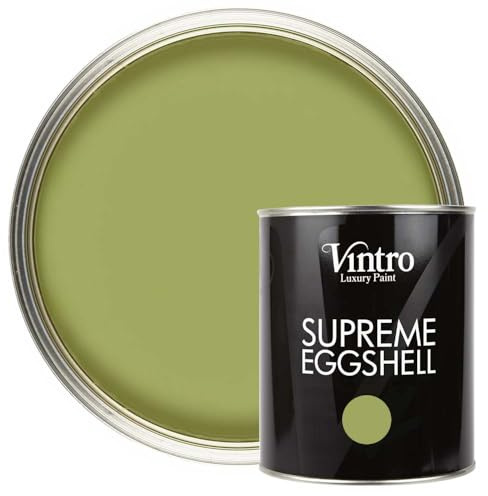 Vintro Paint | Green Eggshell Paint | for Walls | Wood | Trim | Satin Furniture Paint | Interior & Exterior Use. 1 Litre (Sage - Green)