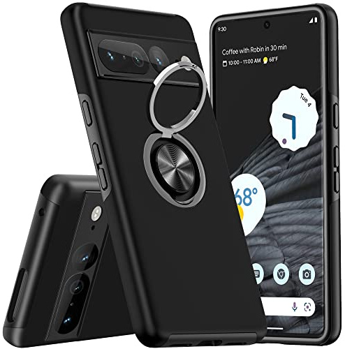 KRAFTCARE for Google Pixel 7 Pro Case with Kickstand Ring, Upgrade Shockproof and Anti Scratch 360° Magnetic Ring Holder Stand Protective Phone Case Cover for Google Pixel 7 Pro - Black