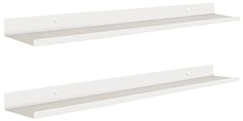 MILUKA Mensole da Muro Design 70 cm - Set di 2 | Mensola da Parete sospesa Lunghe in Metallo Bianco per Quadri, Libri, Esposizione | Salvaspazio e decorazione per la casa
