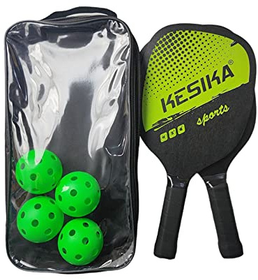 Professionelles Paddel-Set mit 2 Schlägern mit 4 Bällen, Tragetasche, leichte Holztragetasche für Erwachsene, Männer, Anfänger, Grün
