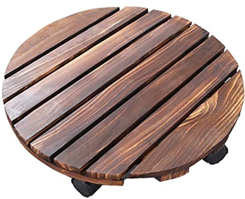 Pflanzenständer aus Holz, Durchmesser 40 cm, Pflanzenständer mit Rädern, robuster rollender Pflanzenständer, runder Pflanzenroller, Wagen für den Außenbereich, drinnen, großer Blumentopf, Blumentopf