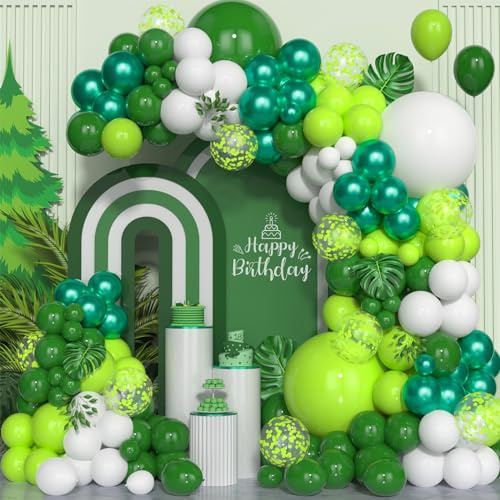 Palloncini Verdi, 130 pezzi Bianco Verde Lime Scuro Opaco Arco Palloncini Kit con Verdi Coriandoli Metallizzato per Ragazze Ragazzi Festa di Compleanno Matrimonio Baby Shower Battesimo Decorazioni