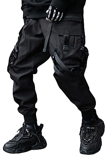 XYXIONGMAO Techwear Pantalon de jogging cargo japonais style gothique pour homme Noir