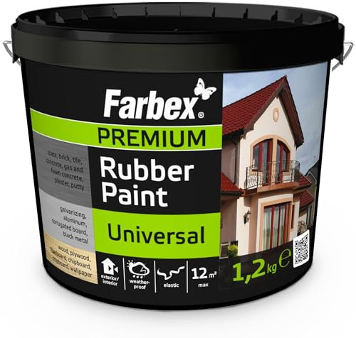 FARBEX Universal Premium Gummi Farbe-Innen und Außenfarbe für alle Oberflächen, Elastische Abdichtung gegen Feuchtigkeit, Witterung-1,2 kg-Grau