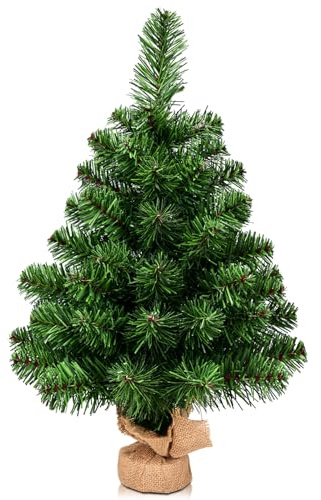 KOMFOTTEU Mini Albero di Natale Artificiale 60/90 cm, Albero di Natale Piccolo con 67/96 Punte di Ramo e Base di Cemento, Christmas Tree con Foglie in PVC per Tavolo, Ufficio, Negozio, Casa (60 cm)