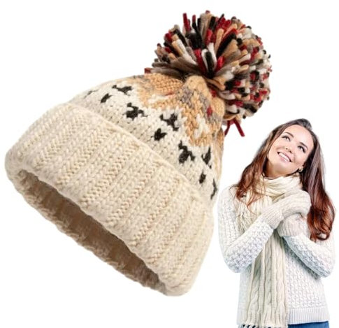 Shenrongtong Bunte Pom Beanie, Wintermütze mit Pom Bunt - Bommelmütze - Weiche Mütze für den Außenbereich, warme Mütze, Schneemütze für Damen und Mädchen für kaltes Wetter, hält Kopf und Ohren