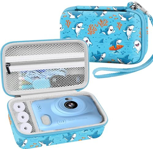 Leayjeen Kids Camera Case Compatible with Gofunly/Aasonida/CAMCLID/LETSHAHA Kids Instant Print Camera, Kids Instant Camera for 1080P Printed Photos,Birthday Gifts for Kids-Blue Sharks(Case Only)