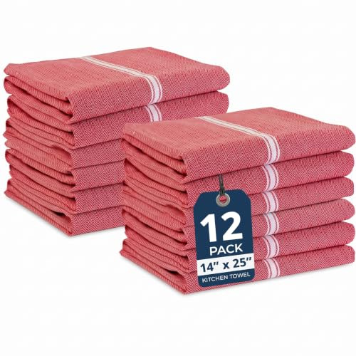 LANE LINEN Kitchen Towels Set - 100% Pure Cotton Dish Towels for Kitchen, Super Absorbent Kitchen Hand Towel, Tea Towels, Soft & Durable Dish Cloths, Pack of 12 – 14”x25”, Red