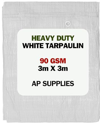 AP Supplies 90gsm White Tarpaulin 3m x 3m, M-Grade Waterproof