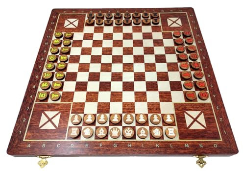 ChessEbook Multifunktionales Spielset 3-in-1: Backgammon + Schachspiel und Dame für 4 Personen aus Holz 48 x 48 cm - Klappbar - Spielset mit Spielsteinen - Brettspiel – Denkspiel - Handarbeit