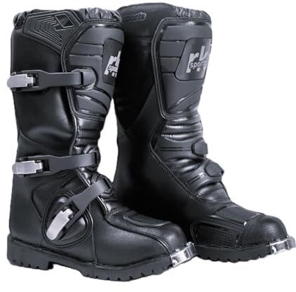 RKsports KIDS MOTORCYCLE OFF ROAD NEW MOTOCROSS MX BLACK LEATHER BOOTS (BLACK, UK Footwear Size System, Big Kid, Numeric, Medium, 5)