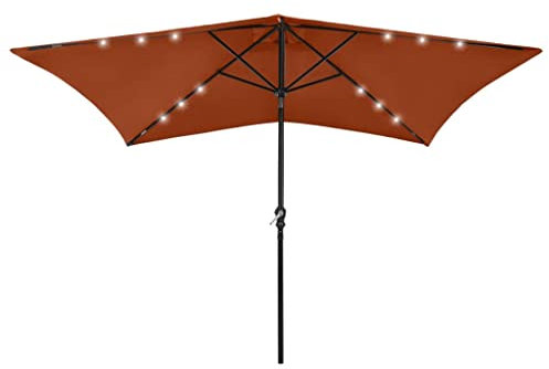 THOYTOUI Sonnenschirm, Angel regenschirm Angel schirmzelt Fishing umbrella Angelschirm Geeignet für Garten Veranda Terrasse Balkon mit LEDs und Stahl-Mast Terracotta-Rot 2x3 m