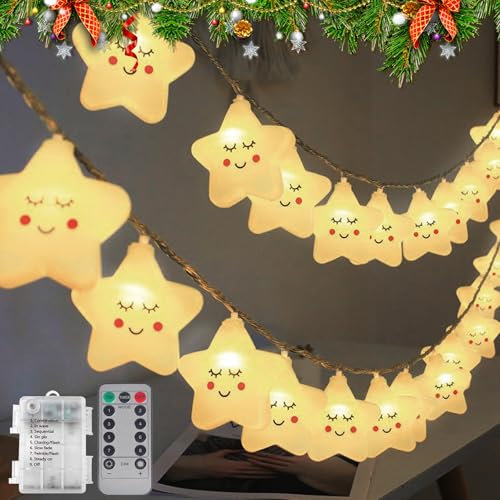 Lichterkette Batterie Sterne,Sterne Lichter,Warmweiß Lichter Sternenlicht,Lichterkette Kinderzimmer,Lichterkette Kinderzimmer LED Stern,für Zimmer Deko Geburtstag Party Weihnachts, Warmweiß Sterne