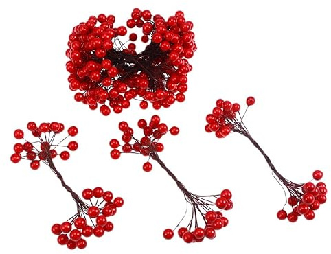 Alipis 400piezas Berries Artificiales De Acebo Rojas Alambre para Decoración Navideña Arreglos Y Guirnaldas De Navidad