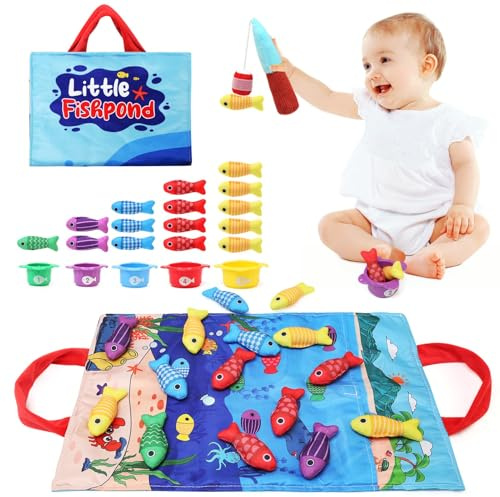 LEADSTAR Juguetes Niños 1 Año,Juego Pesca con 15 Peces Tela,Montessori Sensoriales Educativos Juguete para Bebe 6-12-18 Meses, Regalo Bebes 1 2 3 Año