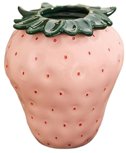 Vase de Fraises, Pot de Fraises en céramique, Pot de jardinière de Fraises Funky avec Feuille détachable, décorations décoratives décoratives de décoration de Cuisine pour Vase de Cuisine pour l