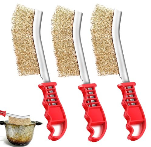 3 spazzole in ottone per barbecue, spazzola per barbecue, in ottone, spazzola metallica in ottone, piccole spazzole in filo con setole in acciaio inox, ottone, spazzola per barbecue per la pulizia,