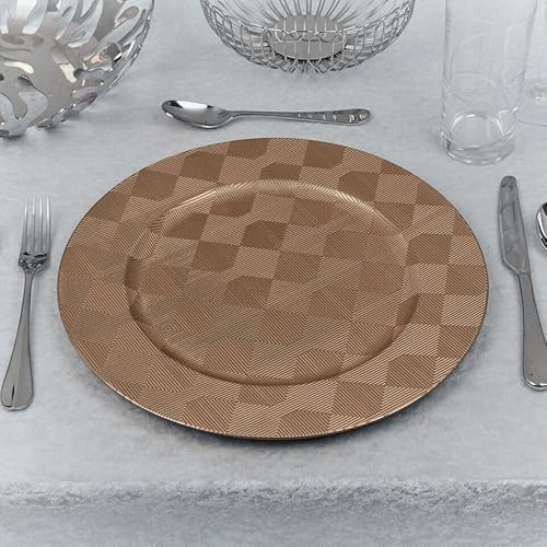URBNLIVING 33cm Depth Charger Reusable Plates Set Gold Box Weave Design Table Plate for Christmas Halloween Wedding Party Catering Event Decoration Perfect for Any Occasion - Acrylic Material