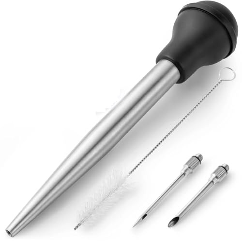 Asyduey Turkey Baster for Cooking Food Grade Metal Turkey Baster Syringe Meat BBQ Condiment Tube with Detachable Needlesand