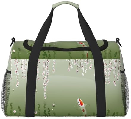 Damen-Sporttasche mit rotem Karpfen- und Kirschblumen-Aufdruck, Sporttasche mit Fach, Seesack für Herren, Damen, Handgepäck, Wochenend-Reisehandtasche für Damen, Schwarz , Einheitsgröße