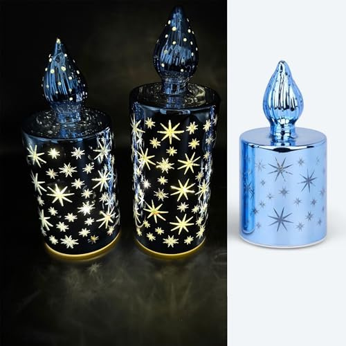 Online Fuchs 3er Set LED-Kerzen aus Glas mit Sternen, Lichterkette und 6-Stunden Timerfunktion - Deko für Herbst, Winter und Weihnachten (Blau)