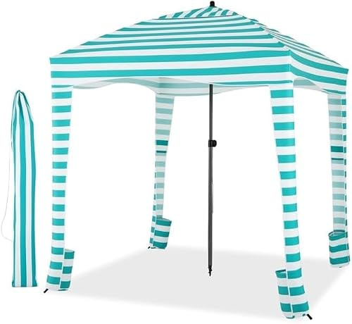 RELAX4LIFE Tenda da Spiaggia Pieghevole/Gazebo183 x 183 cm con Borsa, Parete Laterale Staccabile e 8 Sacchetti di Sabbia, Tenda Portatile per il Sole all'Aperto per Mare, Campeggio e Picnic (VERDE)
