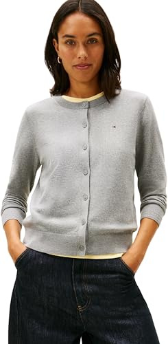 Tommy Hilfiger Cárdigan Mujer Jersey con Cuello Redondo, Gris (Med Heather Grey), XL
