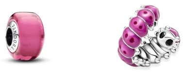 PANDORA Moments Rosafarbenes Murano-Glas Mini-Charm aus Sterling Silber, Kompatibel Moments Armbänder, 793107C00 MOMENTS Charm Süße gekräuselte Raupe Silber 790762C01