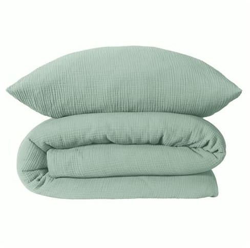 Schiesser Bettwäscheset Molly | 2-teilig | Uni | Musselin | 100% Baumwolle | Oeko-Tex Zertifiziert | Reißverschluss | 135x200cm + 80x80cm | Hellgrün