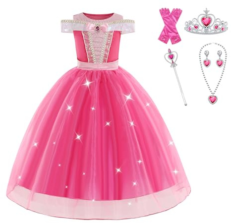 Déguisement de princesse La Belle au bois dormant pour filles, déguisement d'Aurore rose pour enfants, robes fantaisie avec accessoires, tenue de fête d'Halloween, de carnaval et de cosplay