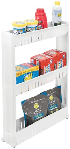 DECODEKO Carro Carrito Slim Estrecho Multiusos, por Ahorro De Espacio, con 4 Ruedas y 3 Cestos Niveles De Almacenamiento, para Cocina, Baño, Armario, Garage, Medidas 54x13x71cm
