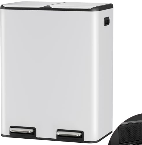 Clevich 60L Dual Kitchen Bins w/Odor Control, (2 x 30L) Recycling Waste Bin | Wide Pedal, Handle, Removable Inner Buckets, Soft-Close Lid, Airtight Design, for Home Office