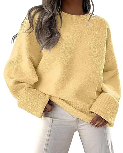 Suéter Grueso para Mujer, otoño Invierno, Liso, Informal, de Gran tamaño, Cuello Redondo, Manga Larga, cálido, de Punto