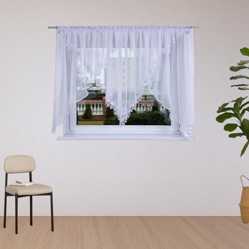 DRAPELLA Gardinen Wohnzimmer KALIFORNIA 400x135cm Lang - Vorhänge Wohnzimmer Halbtransparent in Weiß Farben - Schön Gardine Vorhang für Schlafzimmer