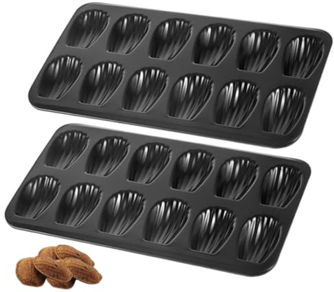 Muzrunq Molde para magdalenas, 2 piezas de 12 cavidades con forma de concha, antiadherente, para galletas, pasteles, scones y Whoopie Pies, para horno, color negro.