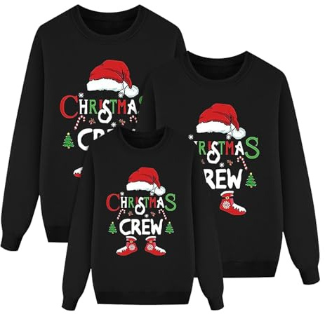 Generisch Weihnachtspullover Familie Set, Weihnachtspullover Familie Set Damen Herren Kinder Lustig Weihnachtspulli Weihnachts Pullover Winterpullover Weihnachtskostüm, Schwarz