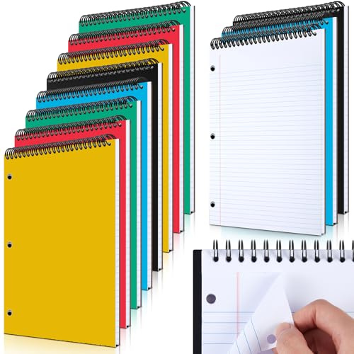 MotiMind 10 Pack 8.5 x 11 Top Spiral Notebook with 3 Hole Punched White Legal Pads College Ruled Notepad 50 Sheets Hard Cardboard Paper Wirebound Notepad for Office Business School