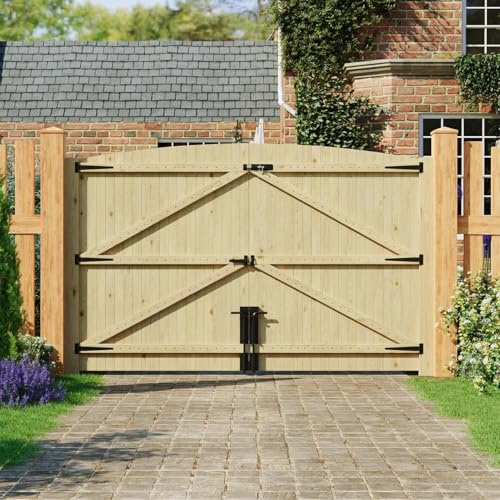INMOZATA Double Garden Gates,Wooden Drive Way/Pedestrian Gate with Lock and Knocker Heavy Duty Swing Gates for Garden Animal Sheds Farm entrances(9ft9''Wide*6ft high)