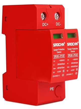 SROCHN Protezione da sovratensione 2P T2 CC, protezione da fulmini fotovoltaico, livello 2 C, 1000 V, TH, 35 mm, montaggio su guida DIN