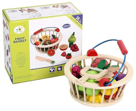 QUXVUIS Ensemble de Jouets en Bois respectueux de l'environnement pour Couper des Fruits et légumes Accessoires Cuisine en Bois pour Enfants Jouets pour Fruits et légumes , Fruit